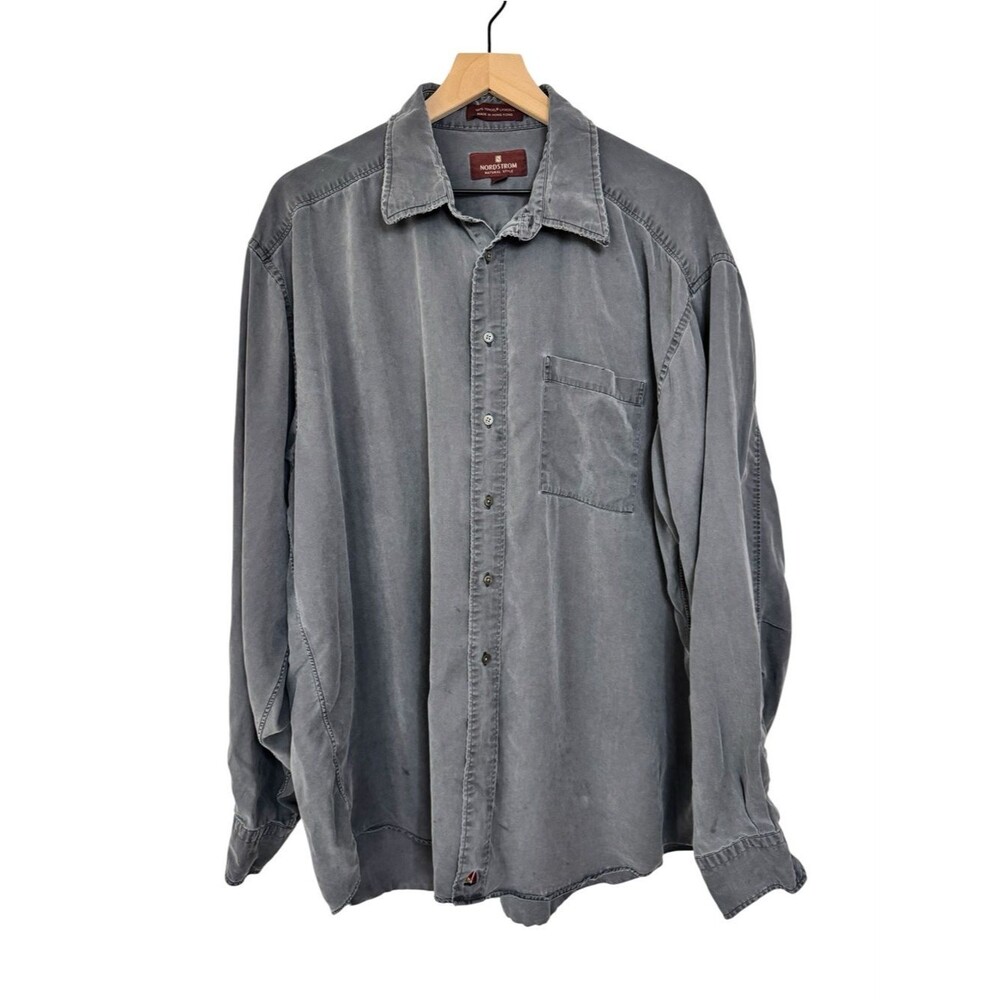 Nordstrom Natural Style Men's Gray ButtonDown Shirt - 100% Tencel - Size 17.5 XL